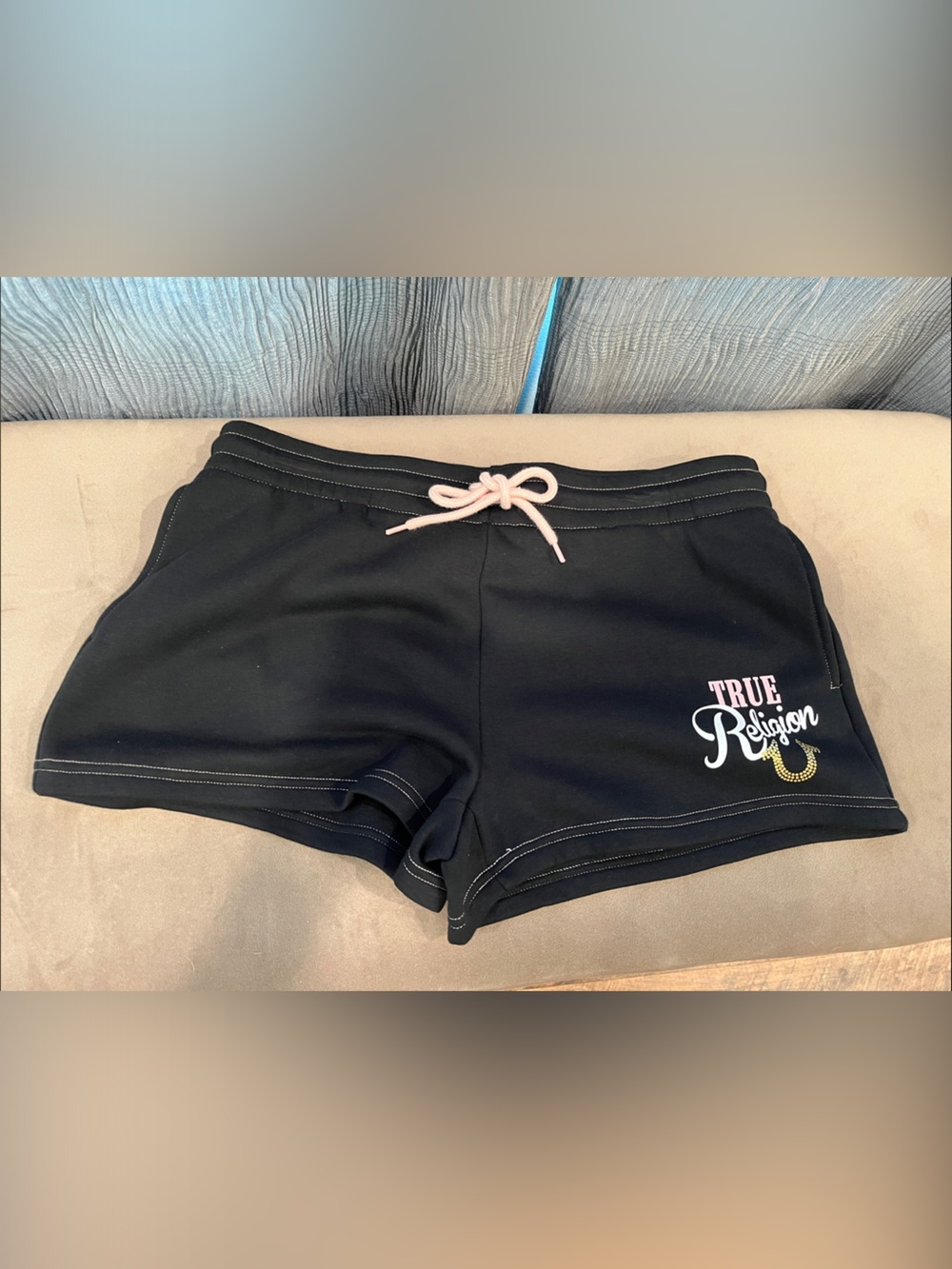 True Religion Black Athletic Shorts with Pink Drawstring